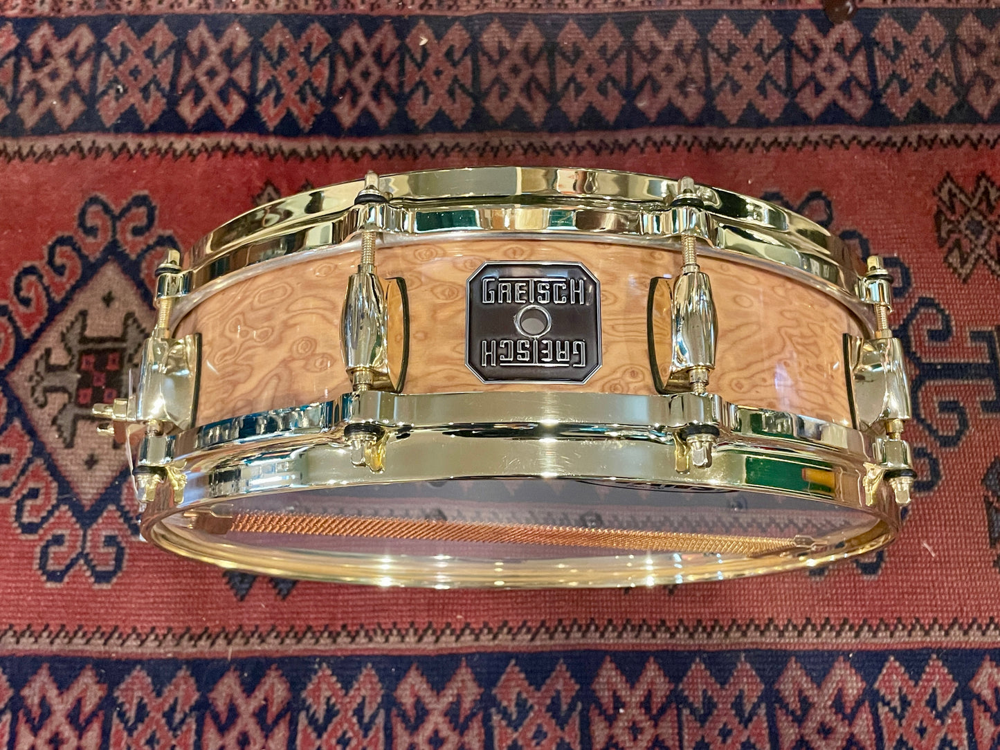 2000s Gretsch Exotic Maple 4x14 10-Ply Snare Drum Red Camphor 10 Lug