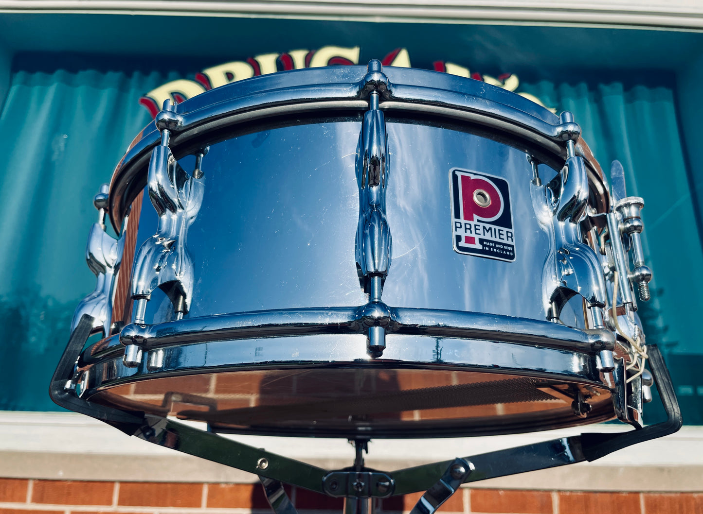 1960s Premier 5.5x14 Hi-Fi Chrome Over Brass No. 37 Snare Drum COB