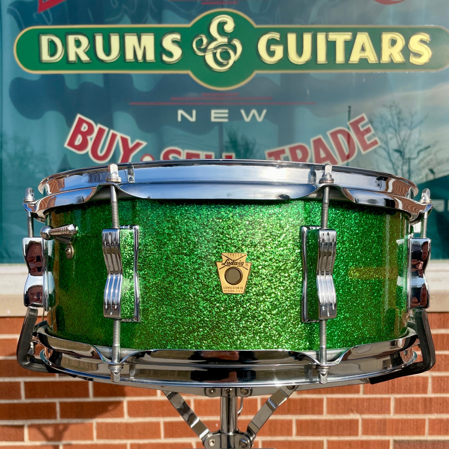 1960s Ludwig 5x14 No. 908P Jazz Festival Snare Drum Green Sparkle