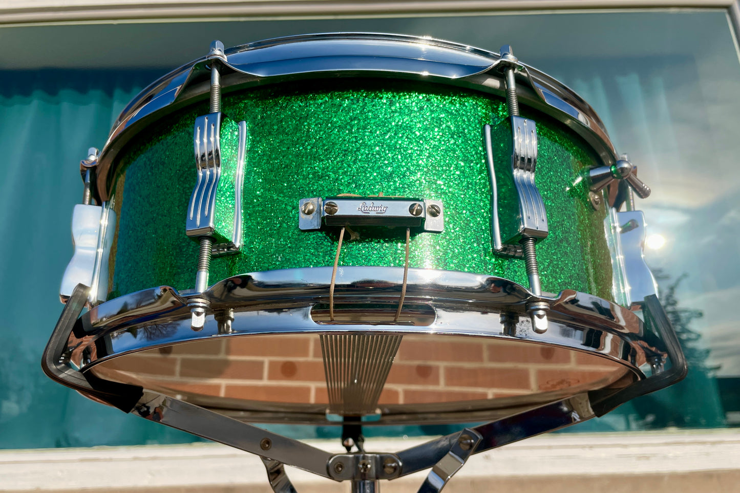 1960s Ludwig 5x14 No. 908P Jazz Festival Snare Drum Green Sparkle