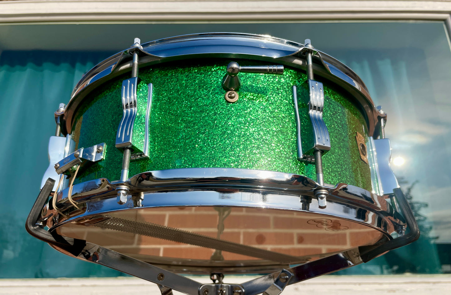 1960s Ludwig 5x14 No. 908P Jazz Festival Snare Drum Green Sparkle