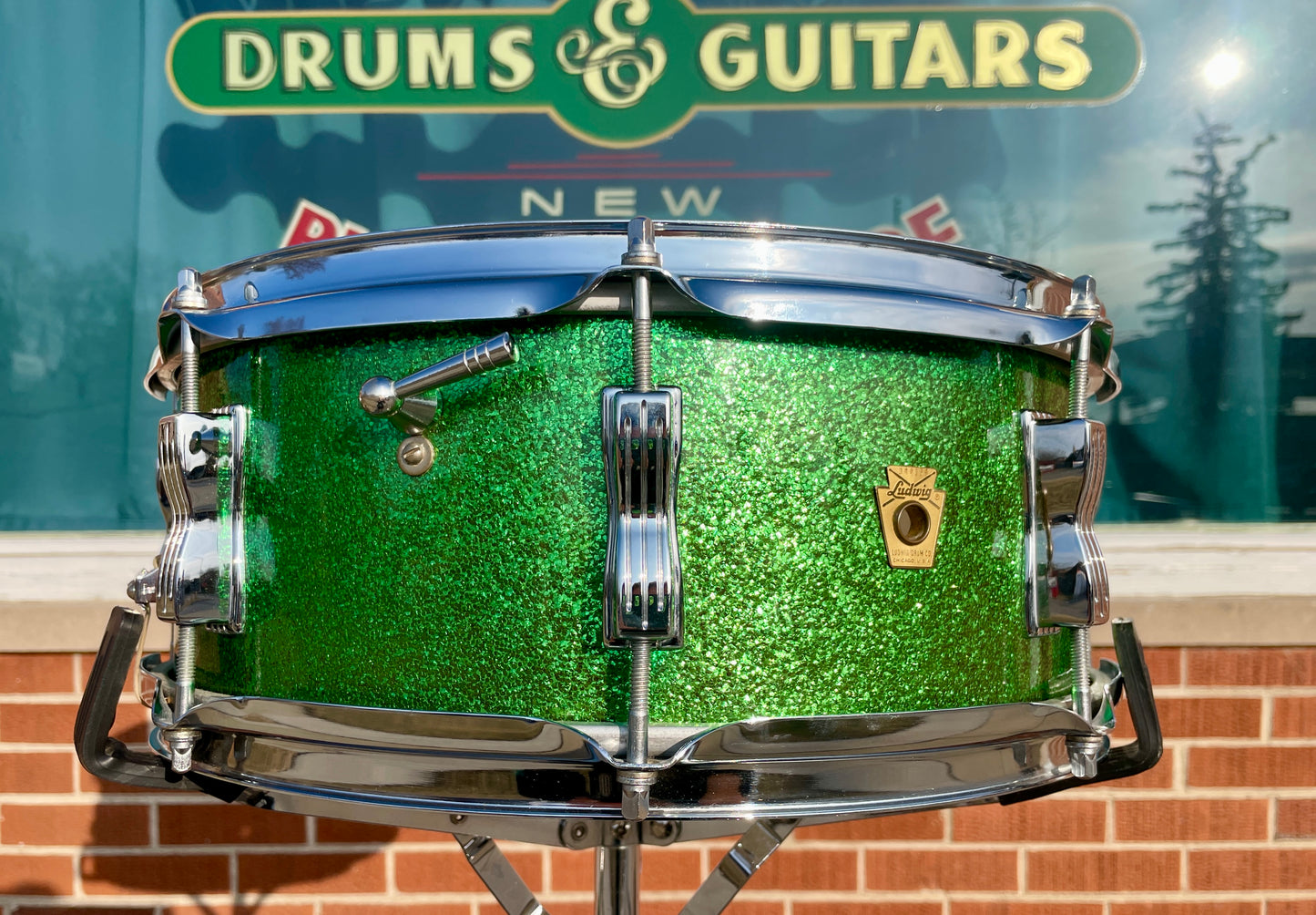 1960s Ludwig 5x14 No. 908P Jazz Festival Snare Drum Green Sparkle
