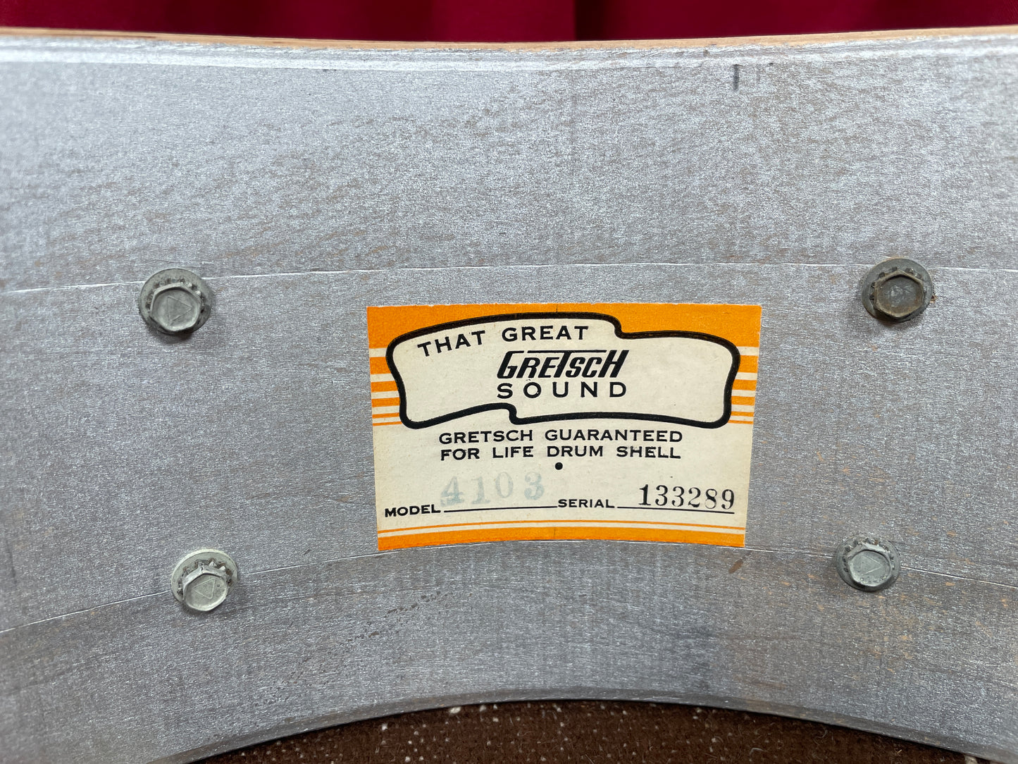 1970s Gretsch 4103 Renown 5.5x14 Snare Drum Stop Sign Badge White Marine Pearl