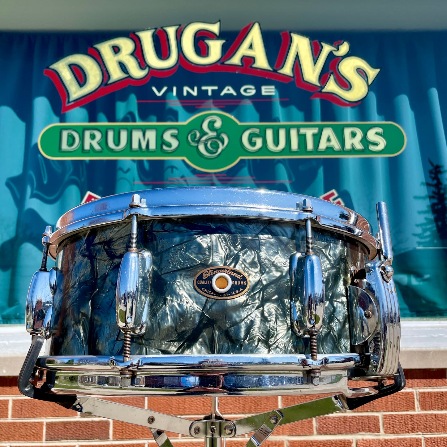 1956-1959 Slingerland 5.5x14 No. 153 Super Gene Krupa Solid Shell Radio King Snare Drum Black Diamond Pearl