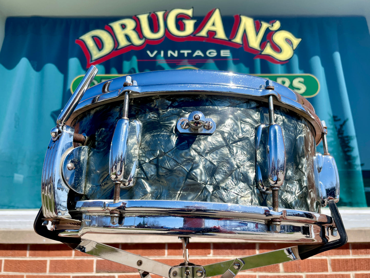 1956-1959 Slingerland 5.5x14 No. 153 Super Gene Krupa Solid Shell Radio King Snare Drum Black Diamond Pearl