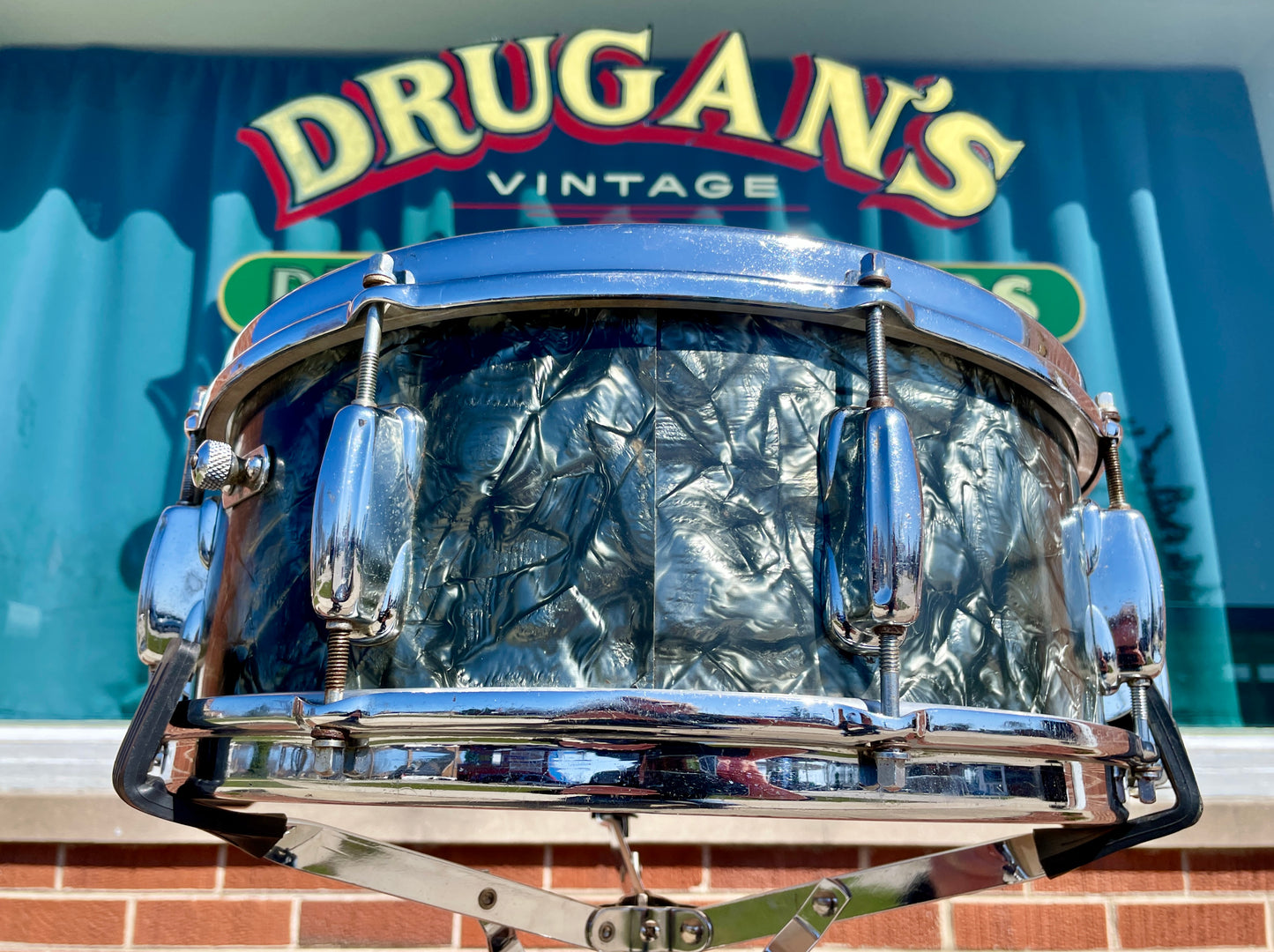 1956-1959 Slingerland 5.5x14 No. 153 Super Gene Krupa Solid Shell Radio King Snare Drum Black Diamond Pearl