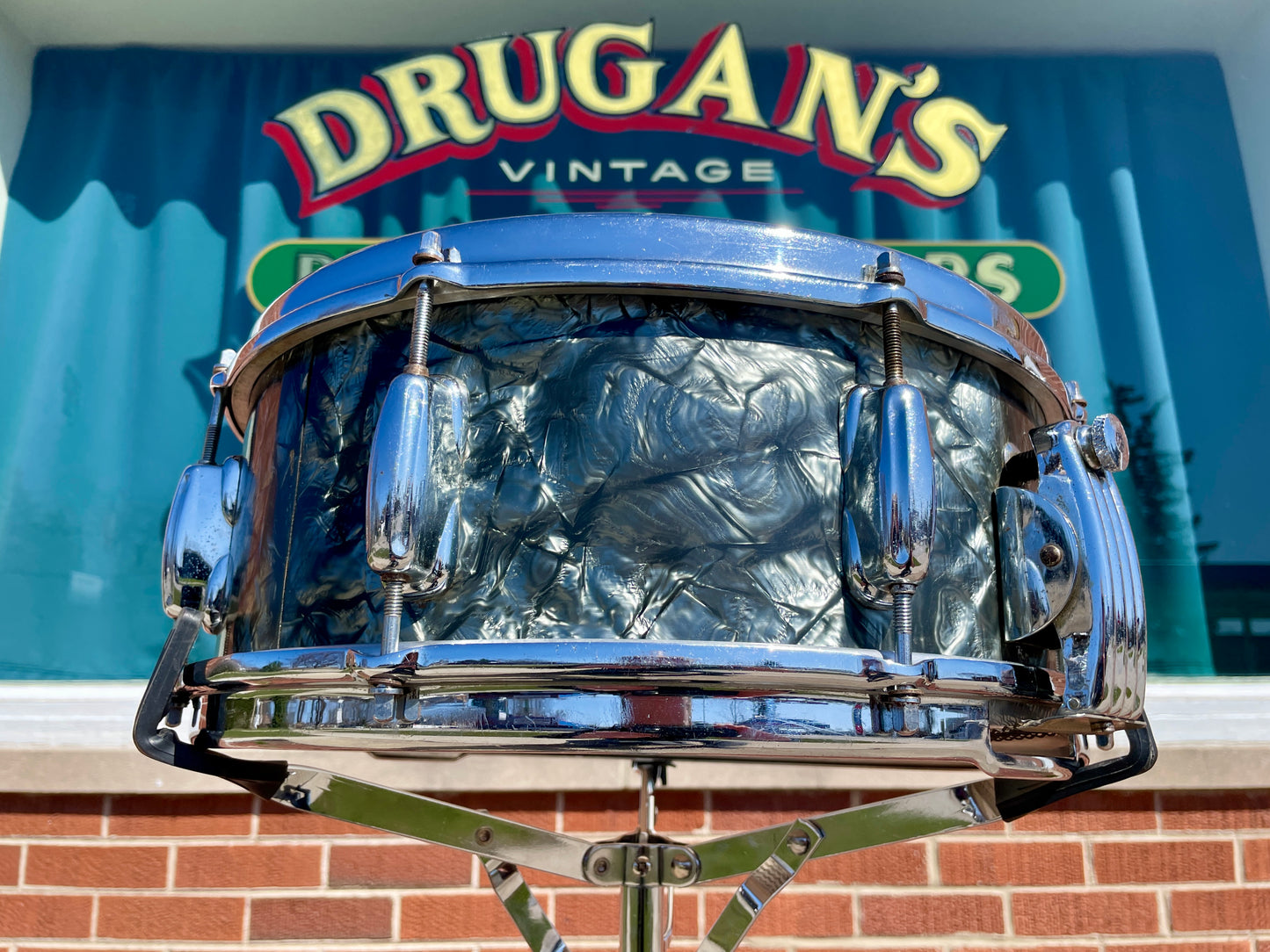 1956-1959 Slingerland 5.5x14 No. 153 Super Gene Krupa Solid Shell Radio King Snare Drum Black Diamond Pearl