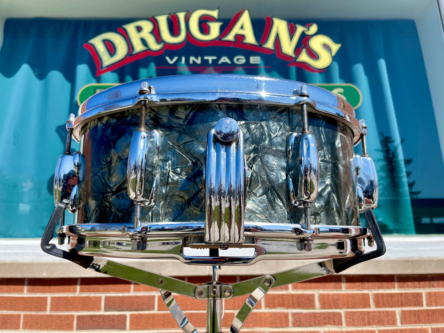 1956-1959 Slingerland 5.5x14 No. 153 Super Gene Krupa Solid Shell Radio King Snare Drum Black Diamond Pearl