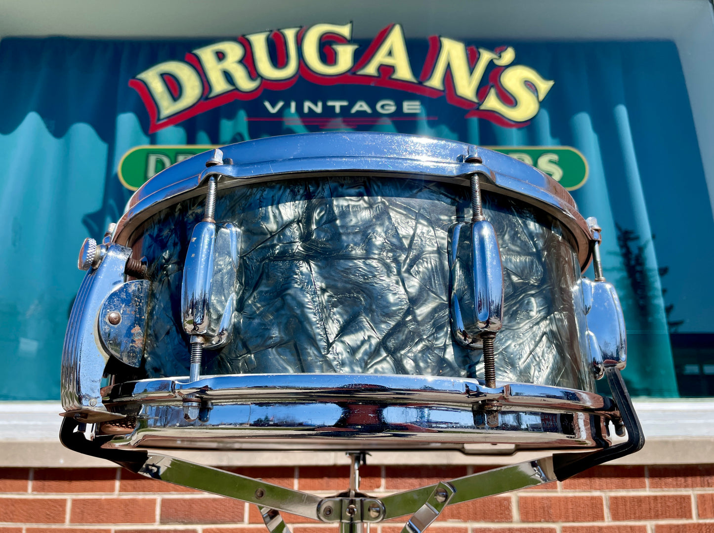 1956-1959 Slingerland 5.5x14 No. 153 Super Gene Krupa Solid Shell Radio King Snare Drum Black Diamond Pearl