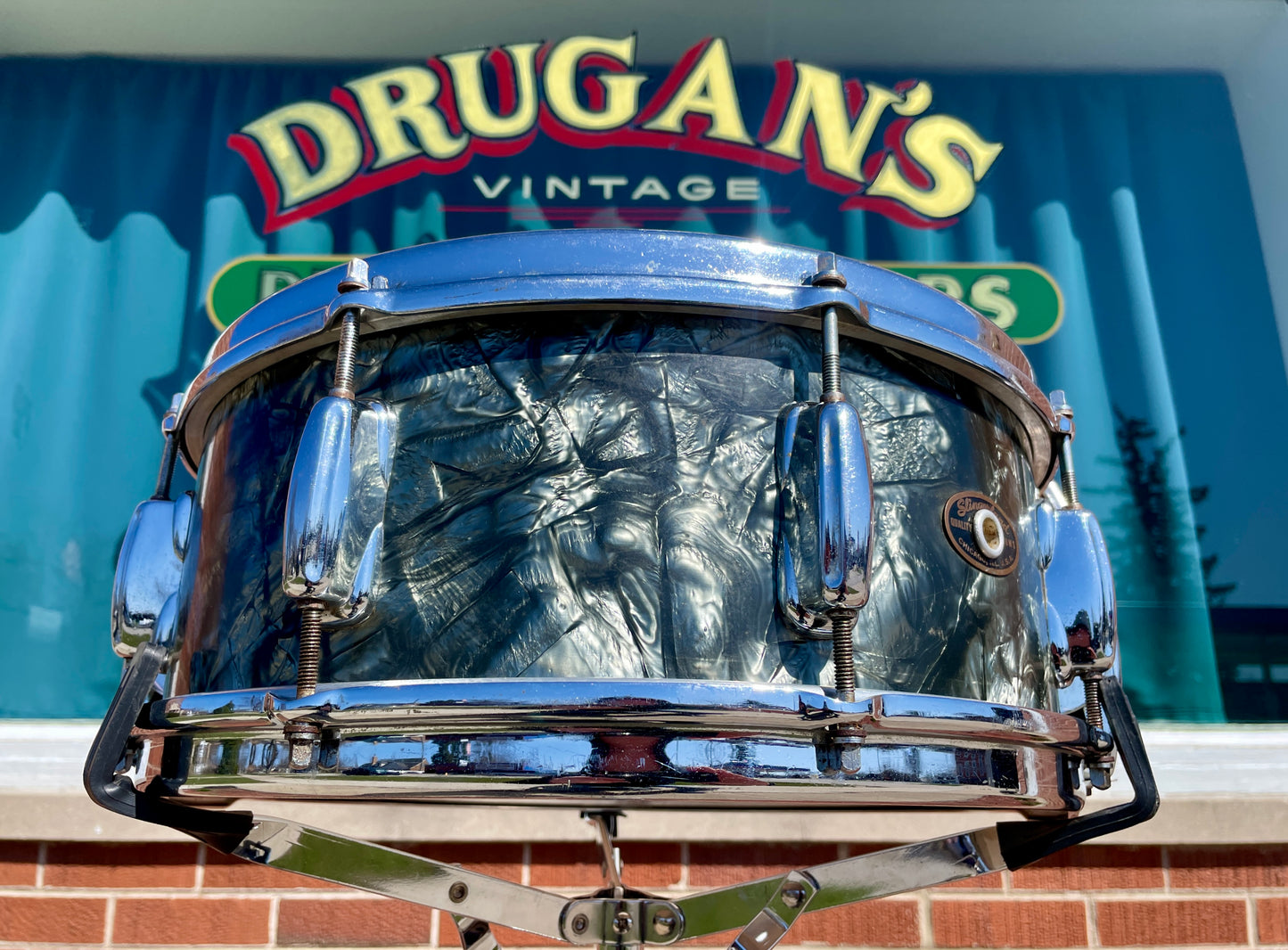 1956-1959 Slingerland 5.5x14 No. 153 Super Gene Krupa Solid Shell Radio King Snare Drum Black Diamond Pearl