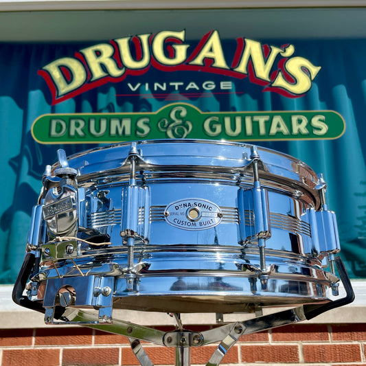 1960s Rogers 5x14 Dyna-Sonic 5-Line Snare Drum Chrome Over Brass Dynasonic COB