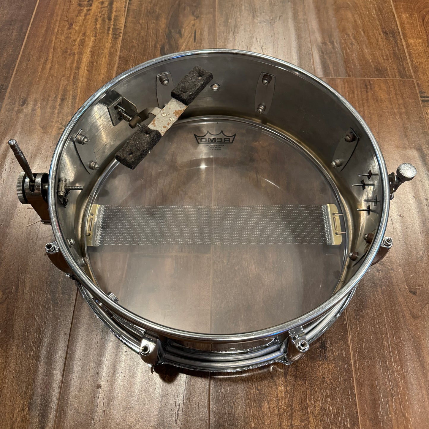 1960s Gretsch 5x14 Model 4160 Chrome Over Brass Snare Drum Round Badge