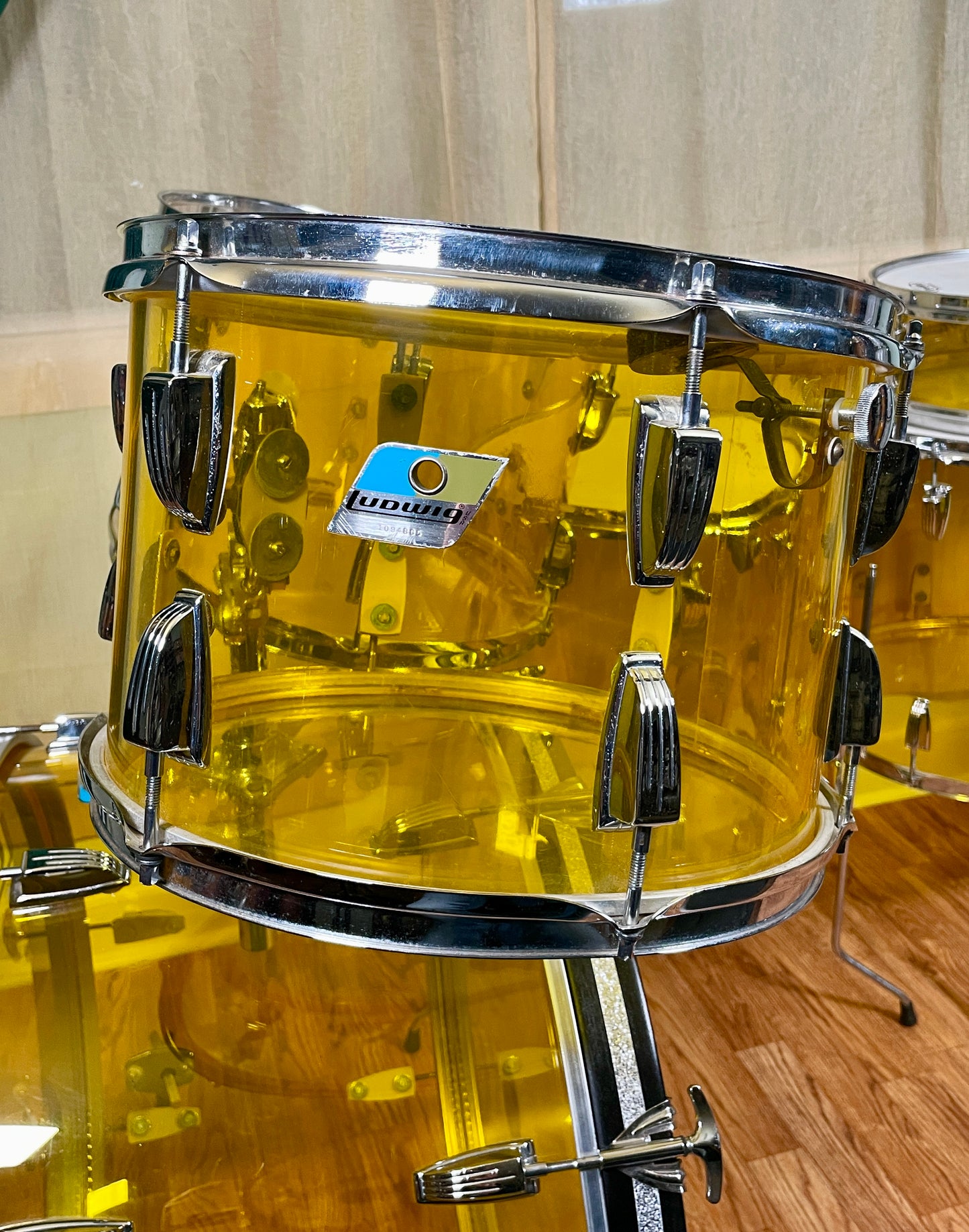 1970s Ludwig Yellow Vistalite Drum Set 24/13/14/16/18 w/ 5x14 Snare Drum