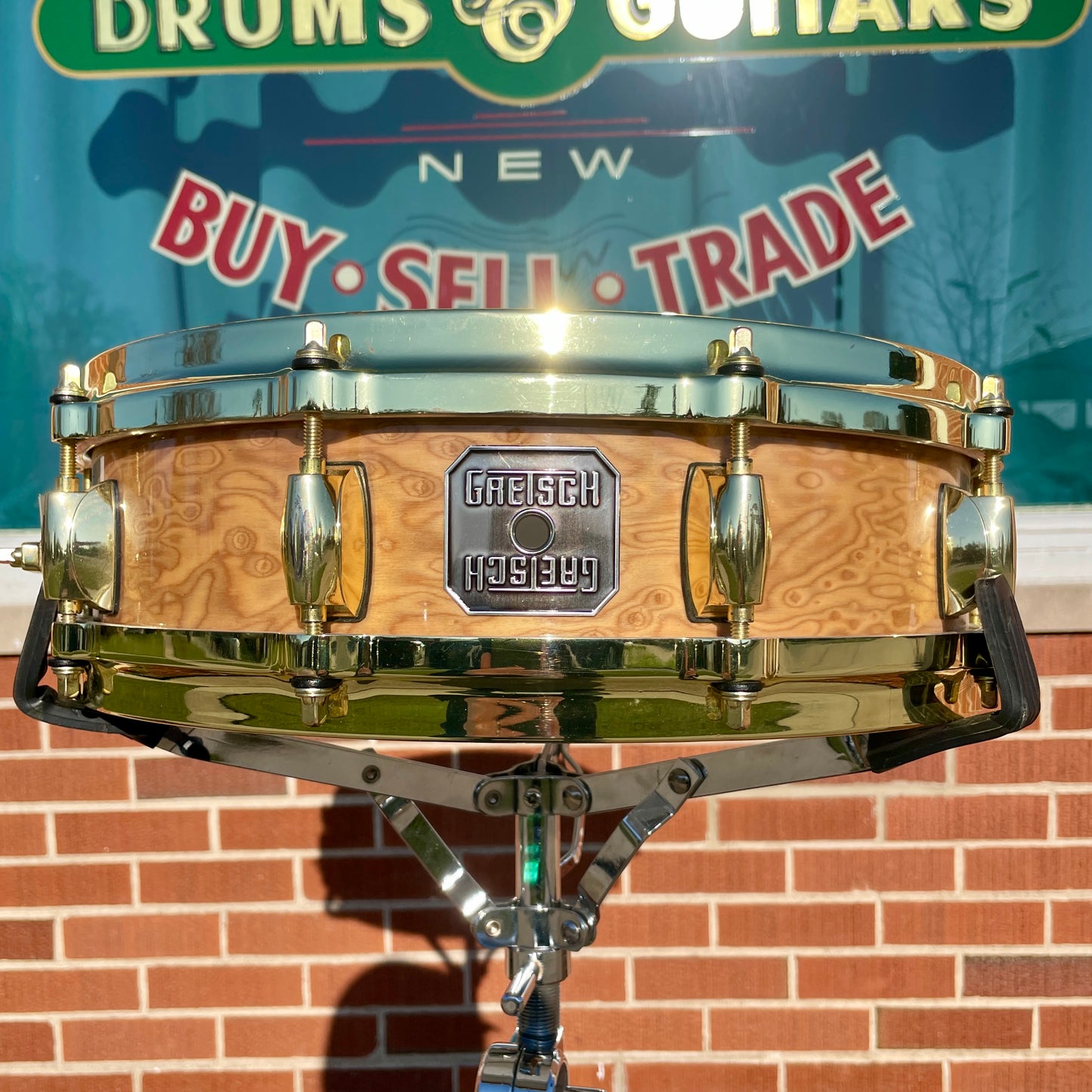 2000s Gretsch Exotic Maple 4x14 10-Ply Snare Drum Red Camphor 10 Lug