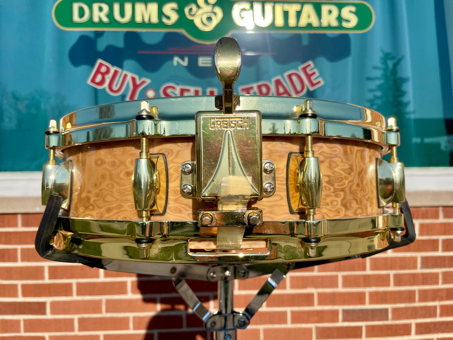 2000s Gretsch Exotic Maple 4x14 10-Ply Snare Drum Red Camphor 10 Lug