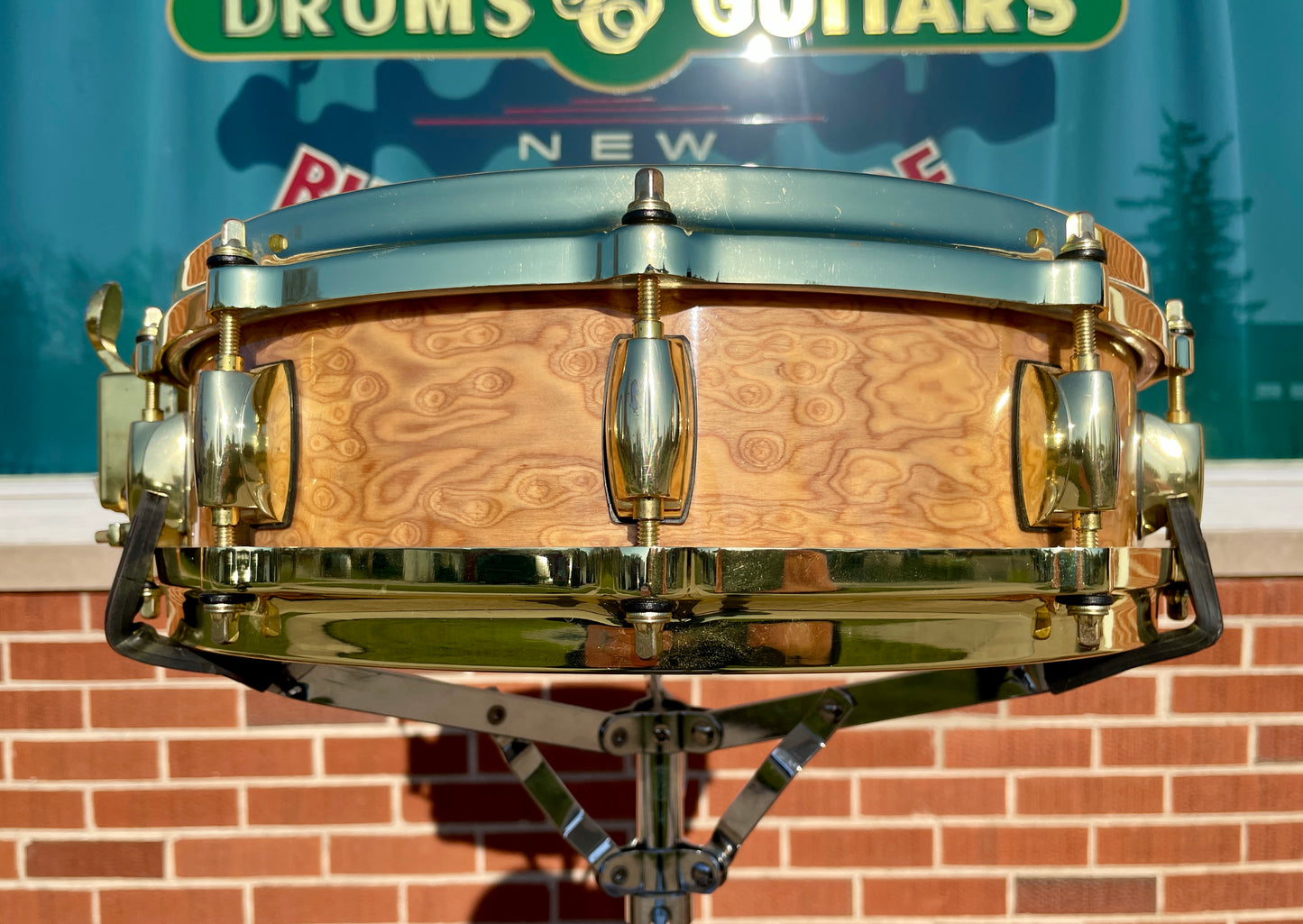 2000s Gretsch Exotic Maple 4x14 10-Ply Snare Drum Red Camphor 10 Lug