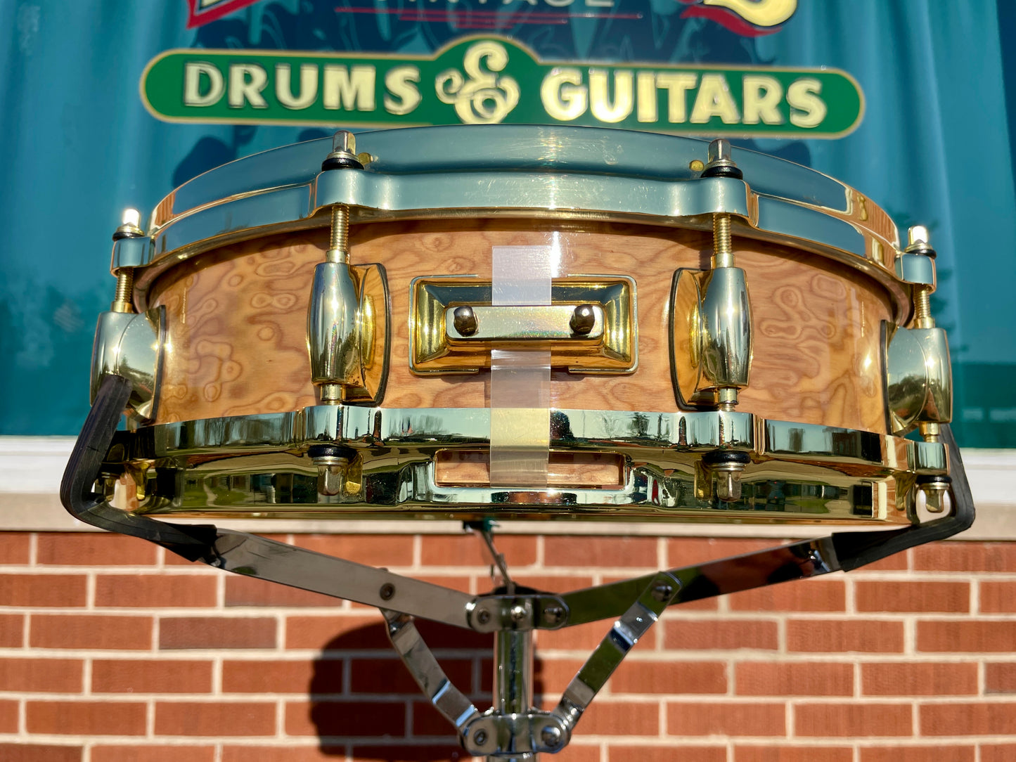 2000s Gretsch Exotic Maple 4x14 10-Ply Snare Drum Red Camphor 10 Lug