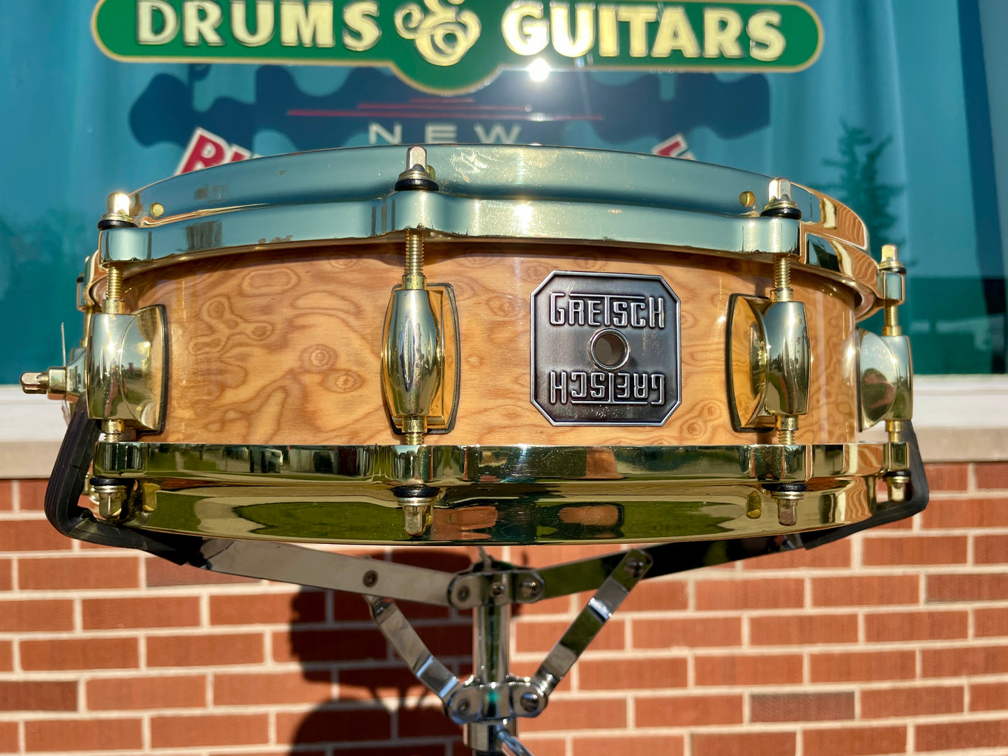 2000s Gretsch Exotic Maple 4x14 10-Ply Snare Drum Red Camphor 10 Lug