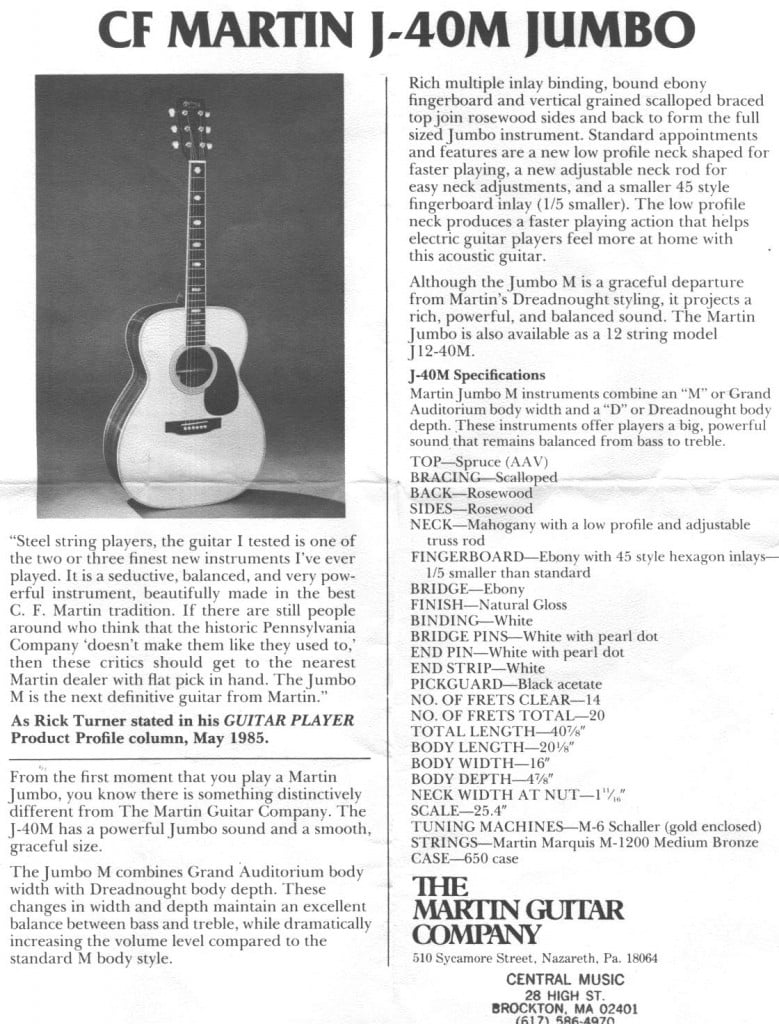 1985 Martin J-40M Jumbo Acoustic Guitar Natural w/ OHSC
