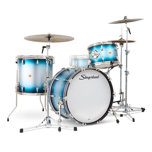 Slingerland Radio King 3-Ply Mahogany/Poplar Drum Set Silver & Blue Lacquer 22/13/16