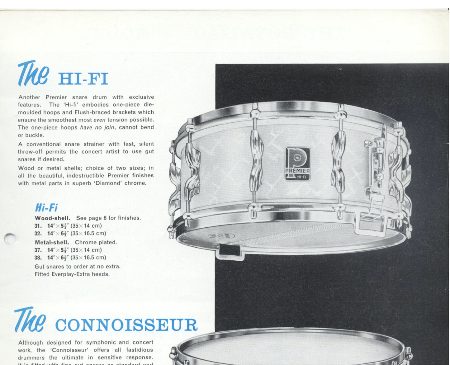1960s Premier 5.5x14 Hi-Fi Chrome Over Brass No. 37 Snare Drum COB