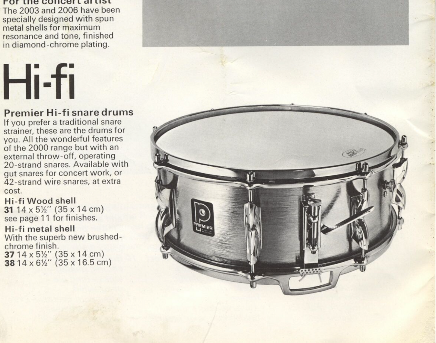 1970s Premier 5.5x14 Hi-Fi No. 37 Brushed Chrome Snare Drum