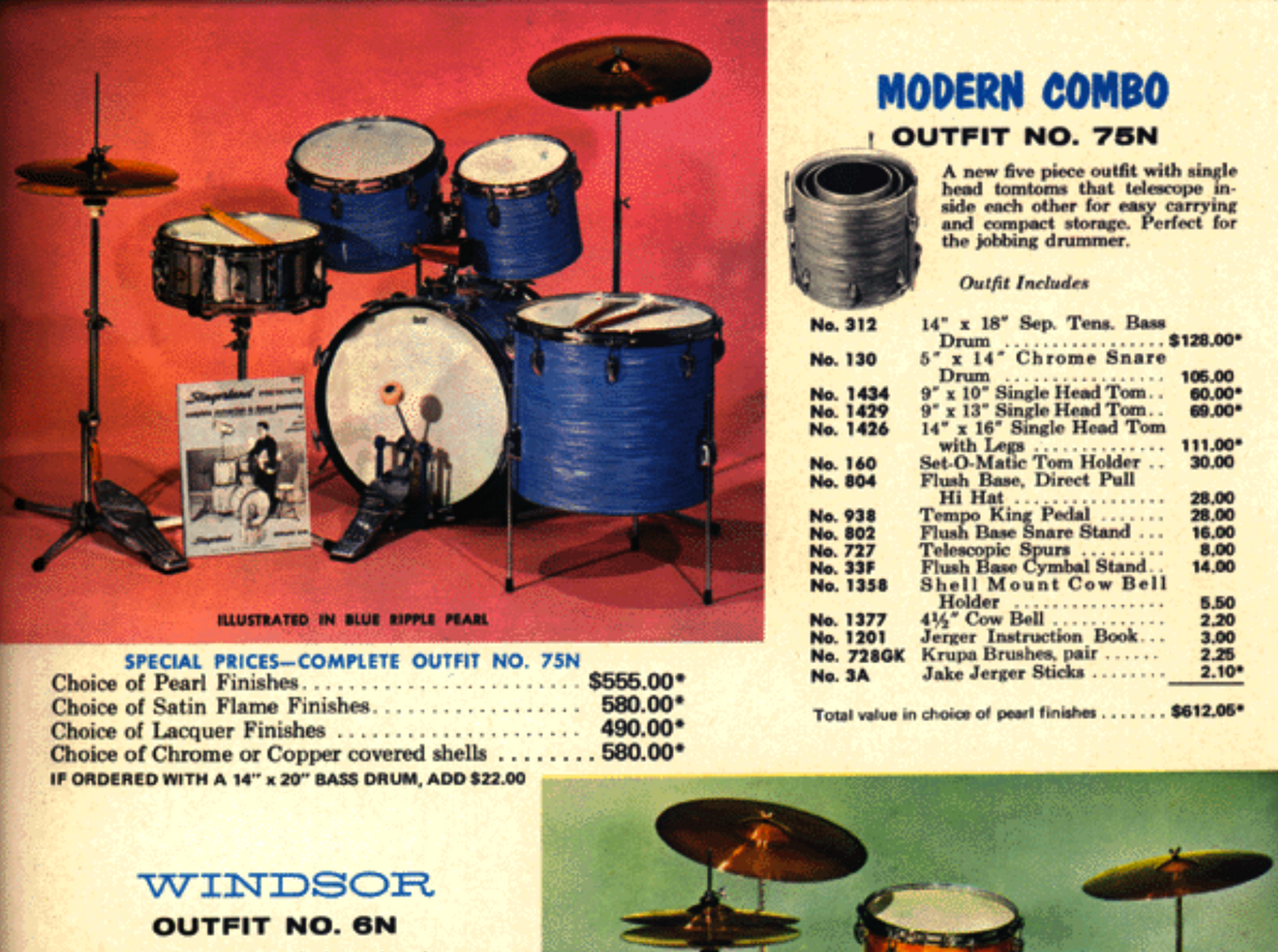 1970s Slingerland Modern Combo No. 75N Drum Set Mahogany 20/10/13/16 Concert Tom