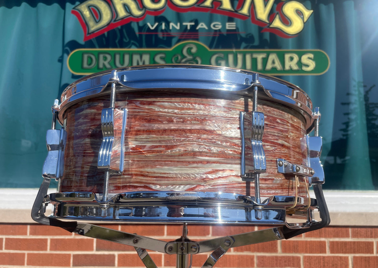 1960 Ludwig No. 908P Jazz Festival 5x14 Snare Drum Oyster Pink Pearl Trans Badge COB