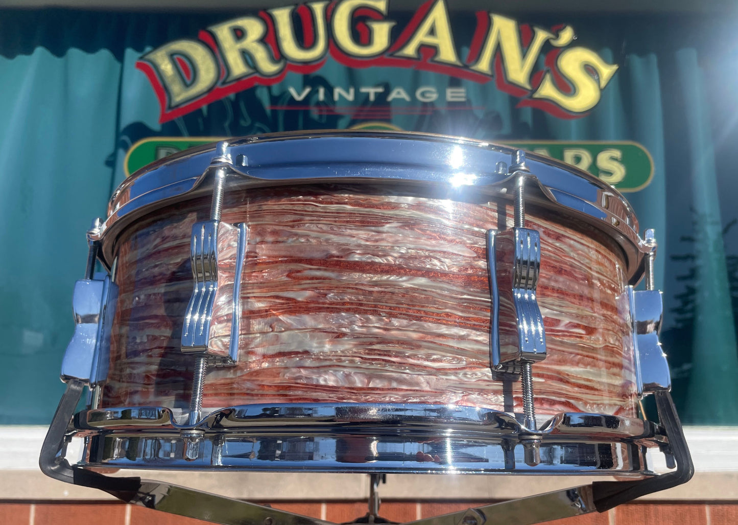 1960 Ludwig No. 908P Jazz Festival 5x14 Snare Drum Oyster Pink Pearl Trans Badge COB