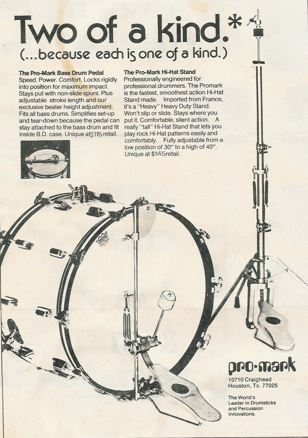 1970s Pro-Mark Orange Bass Drum Pedal Cappelle #2
