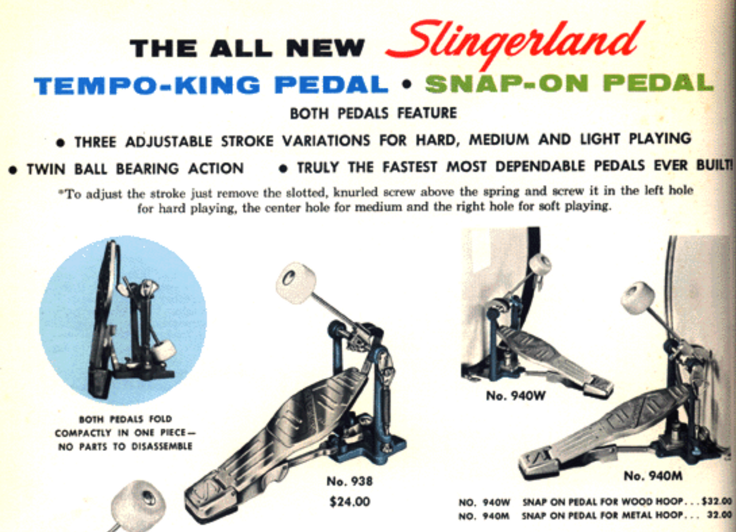 Vintage Slingerland No. 938 Tempo King Bass Drum Pedal