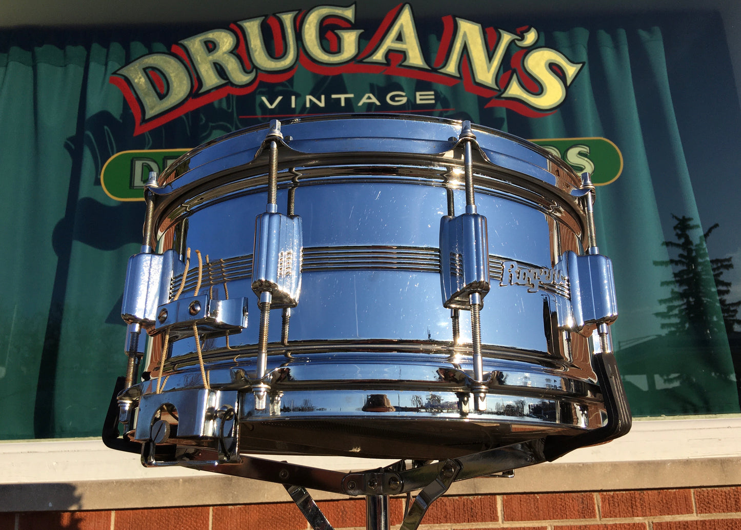1974 Rogers 6.5x14 Chrome Over Brass Dynasonic Snare Drum