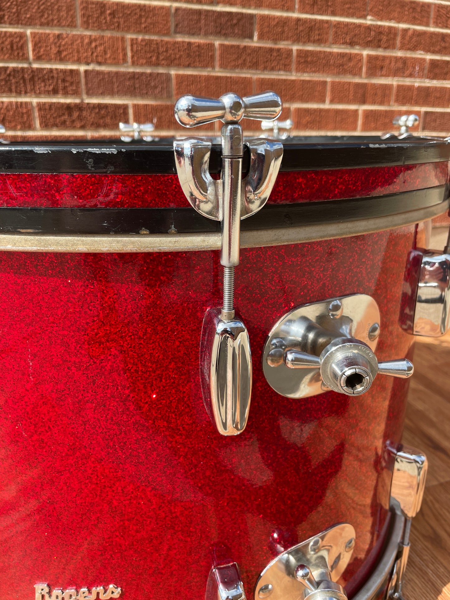 1960s Rogers 14x20 Holiday Bass Drum Single Sparkling Red Pearl Cleveland Glass Glitter Sparkle