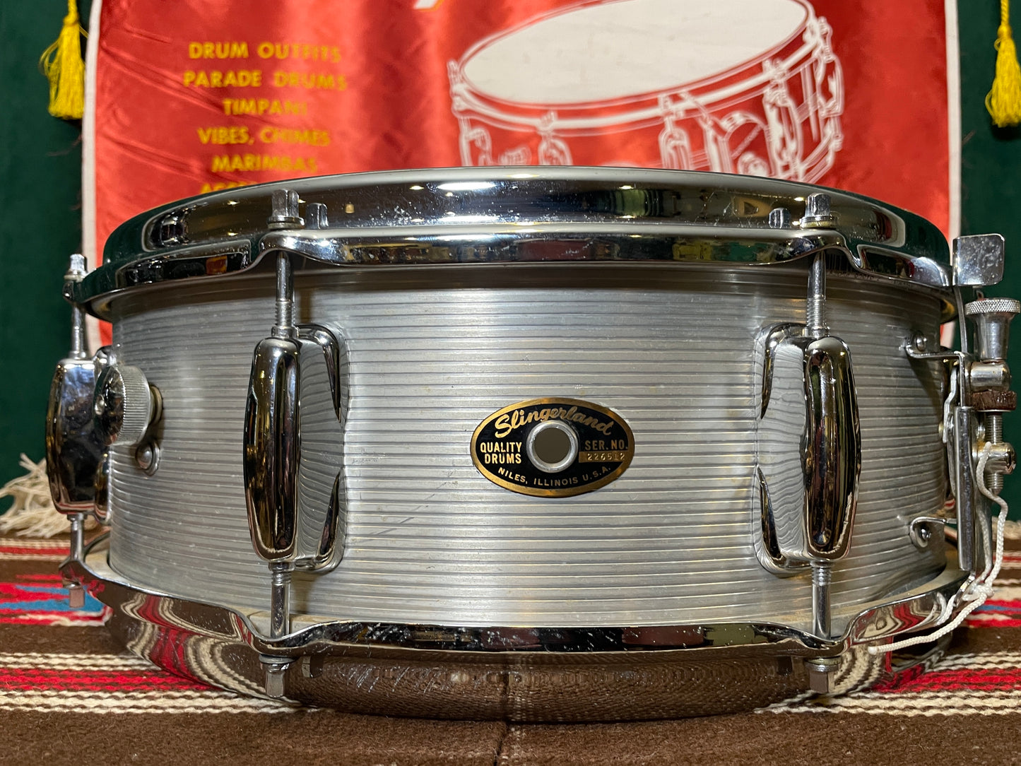 1960s Slingerland No. 140 5x14 Ribbed Aluminum Snare Drum
