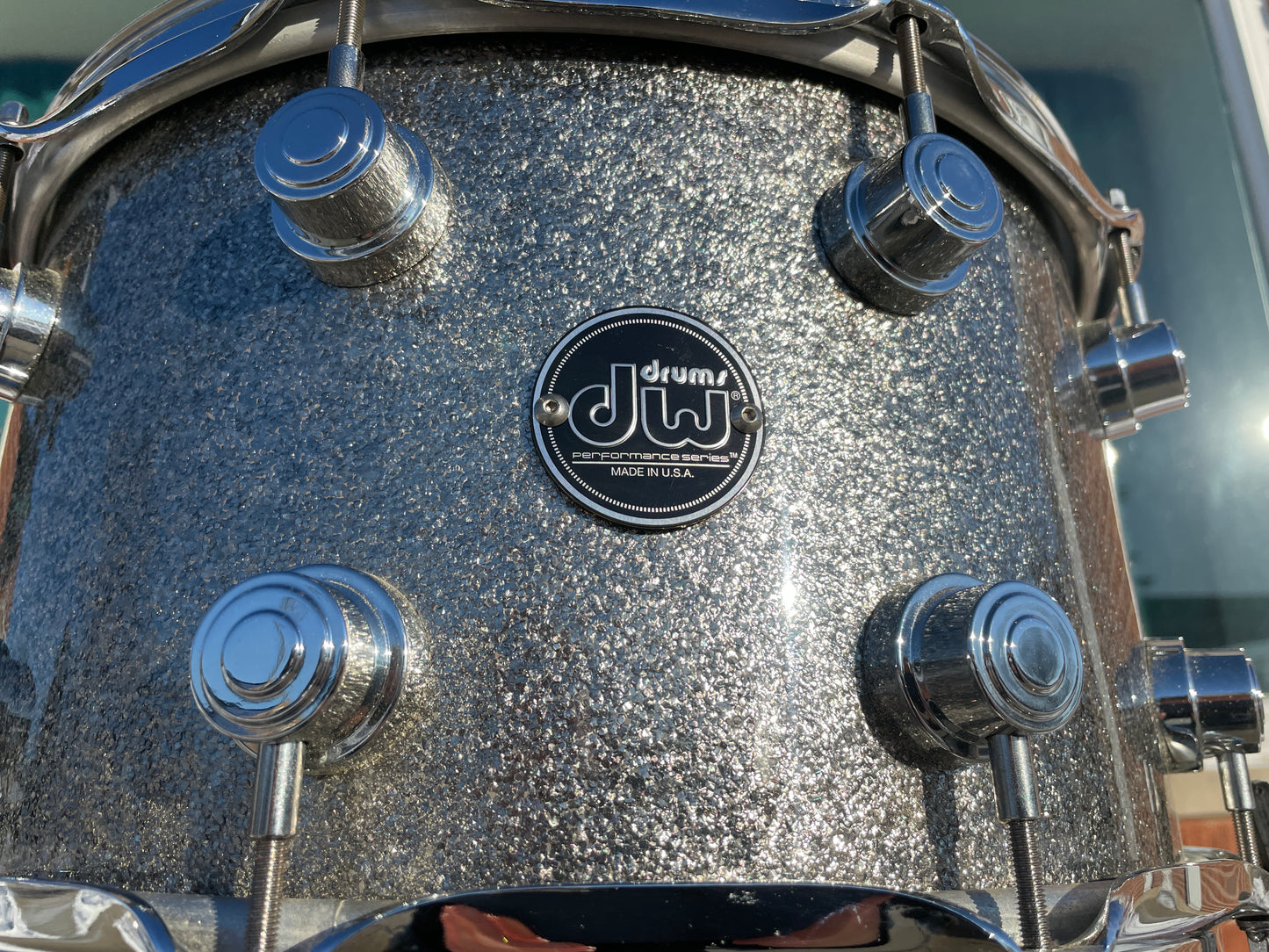 DW 8x14 Performance Series Snare Drum Pewter Glass Glitter Drum Workshop