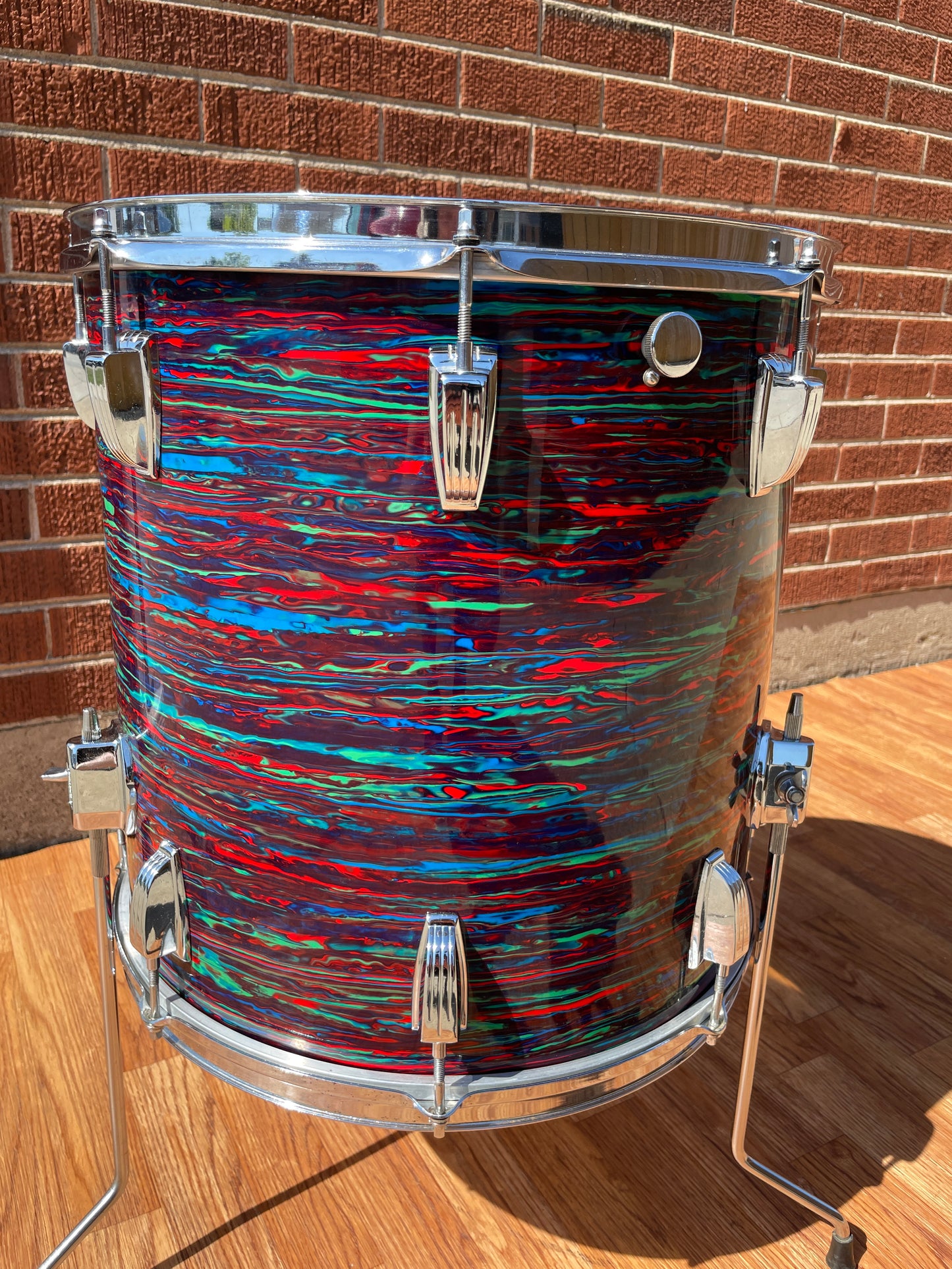 1970s Ludwig 16x16 Floor Tom Drum Psychedelic Red