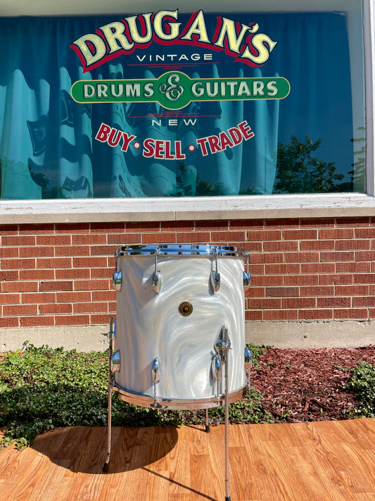 1960s Gretsch No. 4418 16x16 Floor Tom Drum Silver (White) Satin Flame Round Badge