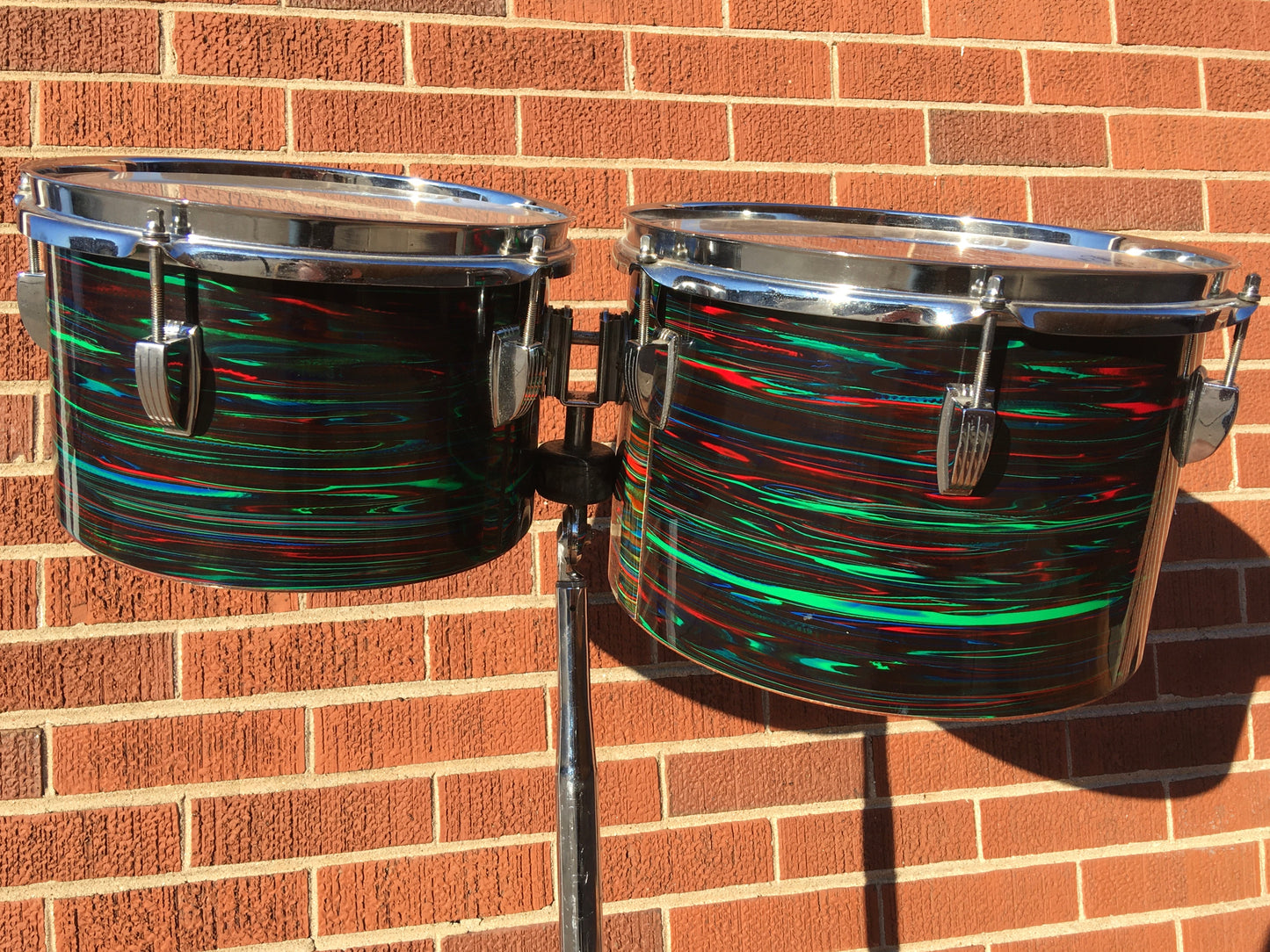 1970s Ludwig 6.5x10 & 8x12 Concert Tom Drums Psychedelic Red