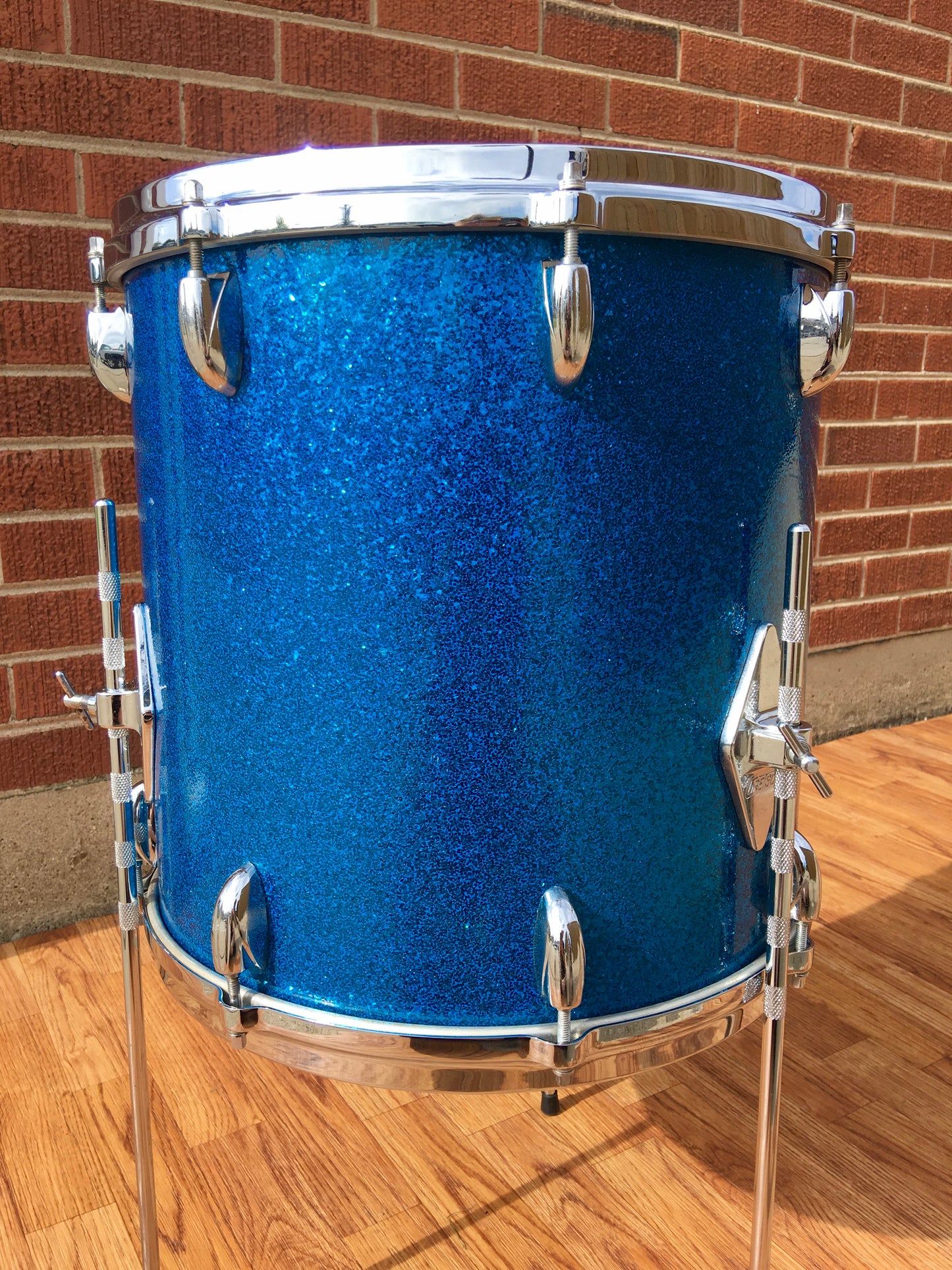 1960s Gretsch 14x14 Progressive Jazz Round Badge 6 Ply Floor Tom Drum Blue Sparkle