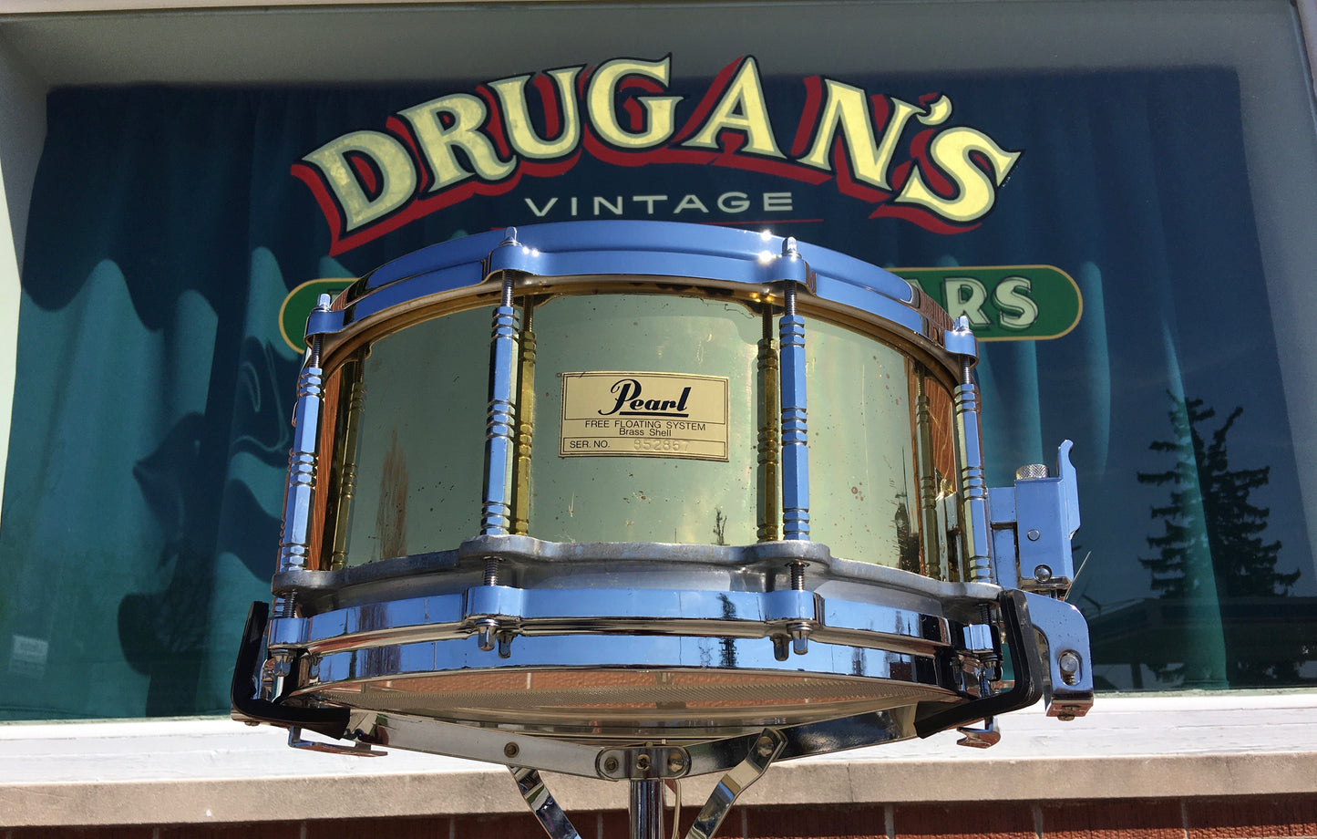 1980s Pearl 1st Generation 6.5x14 Free Floating Brass Shell Snare Drum