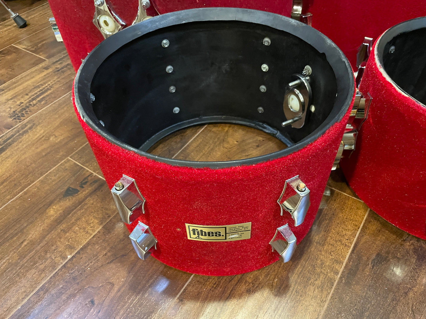 1970s Fibes Fiberglass Drum Set FiVel Red Plush 22/12/13/16