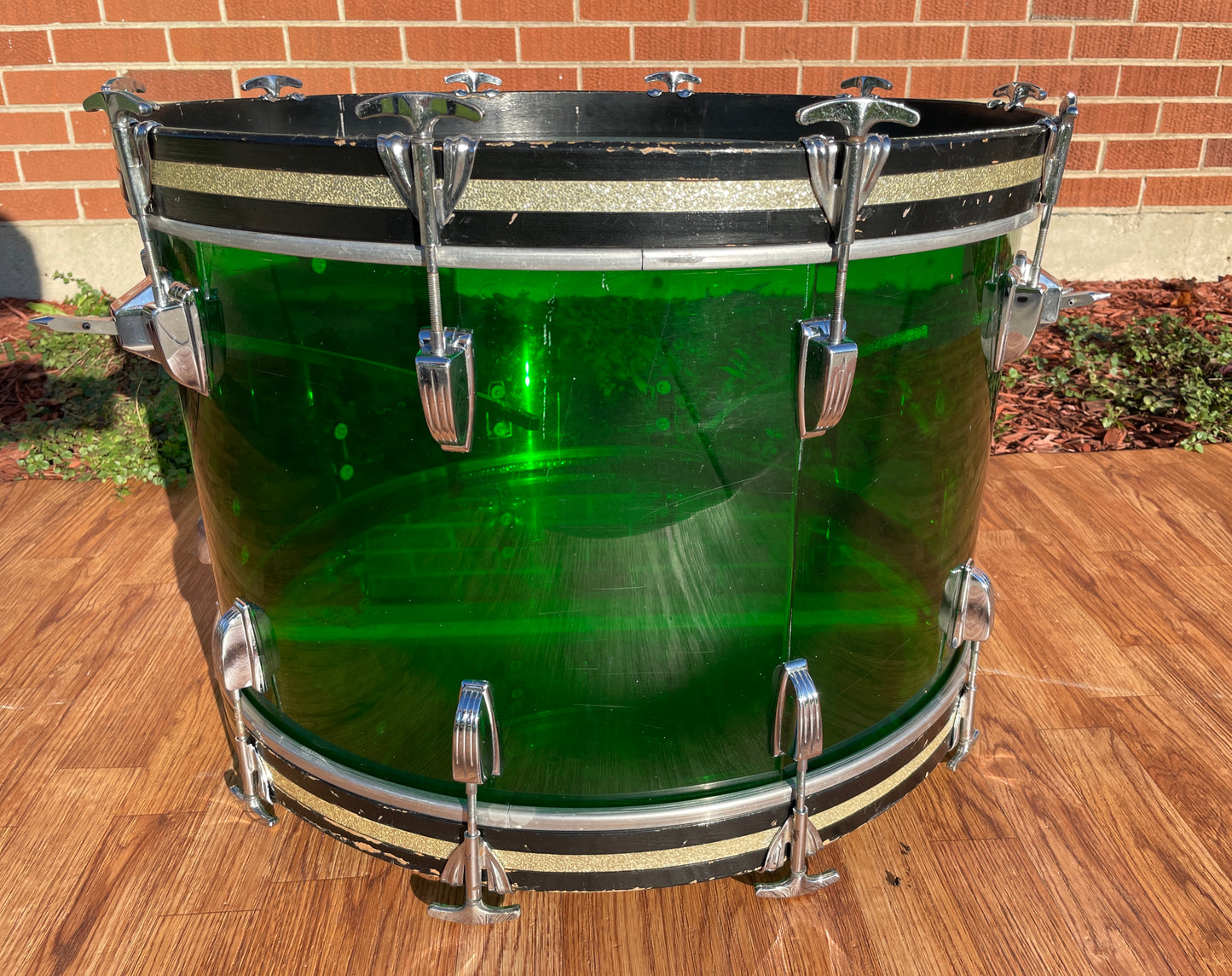 1970s Ludwig 14x24 Vistalite Bass Drum Green Virgin Shell