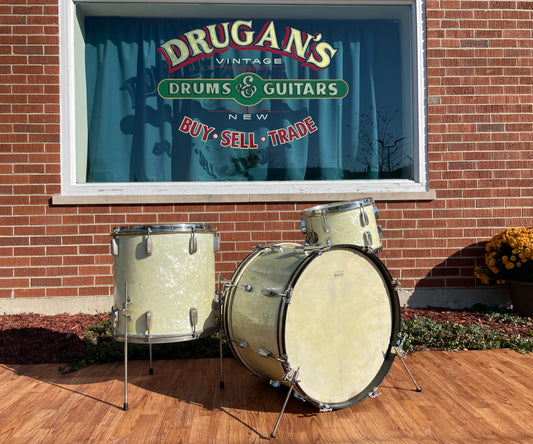 Vintage 1940s Slingerland Radio King Drum Set White Marine Pearl Cloud Badge *Video Demo*