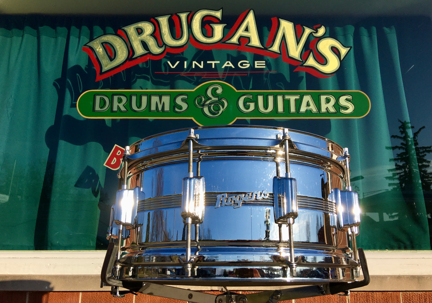 1974 Rogers 6.5x14 Chrome Over Brass Dynasonic Snare Drum