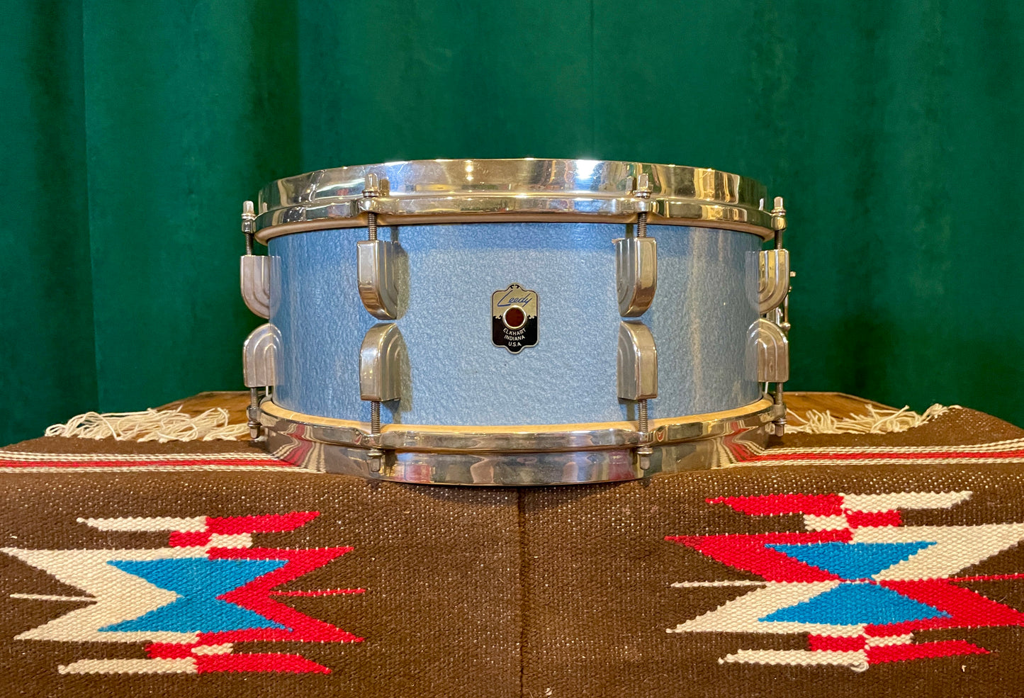 1948 Leedy 5.5x14 No. 380 Maple Snare Drum Antique Blue Lacquer Silver