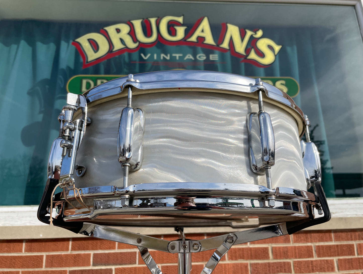 1964 Slingerland No. 146 Hollywood Ace 5x14 Snare Drum White Satin Flame Pearl