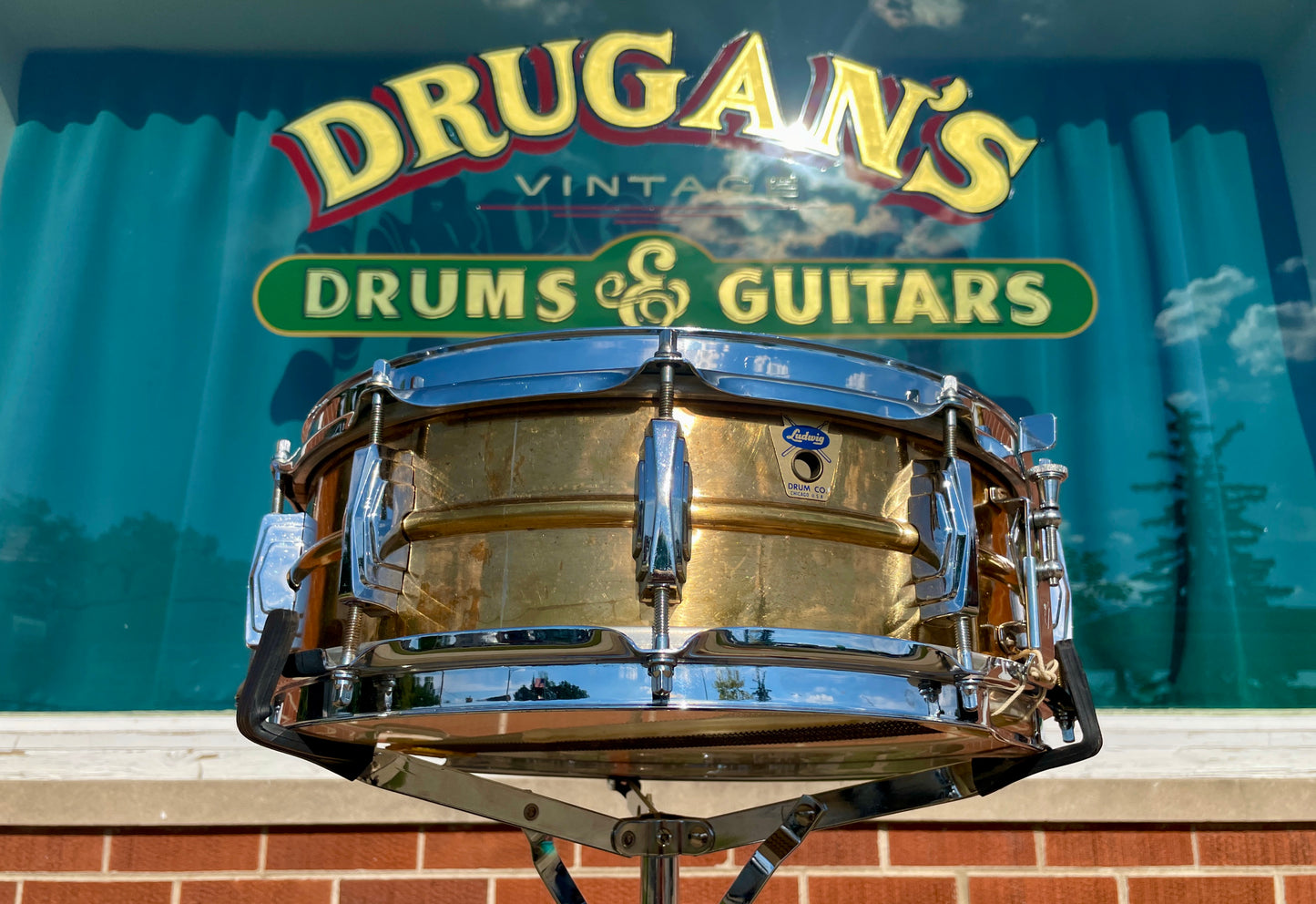 1958-60 Ludwig Trans Badge Super 401 5x14 Lacquered Brass Supraphonic Snare Drum