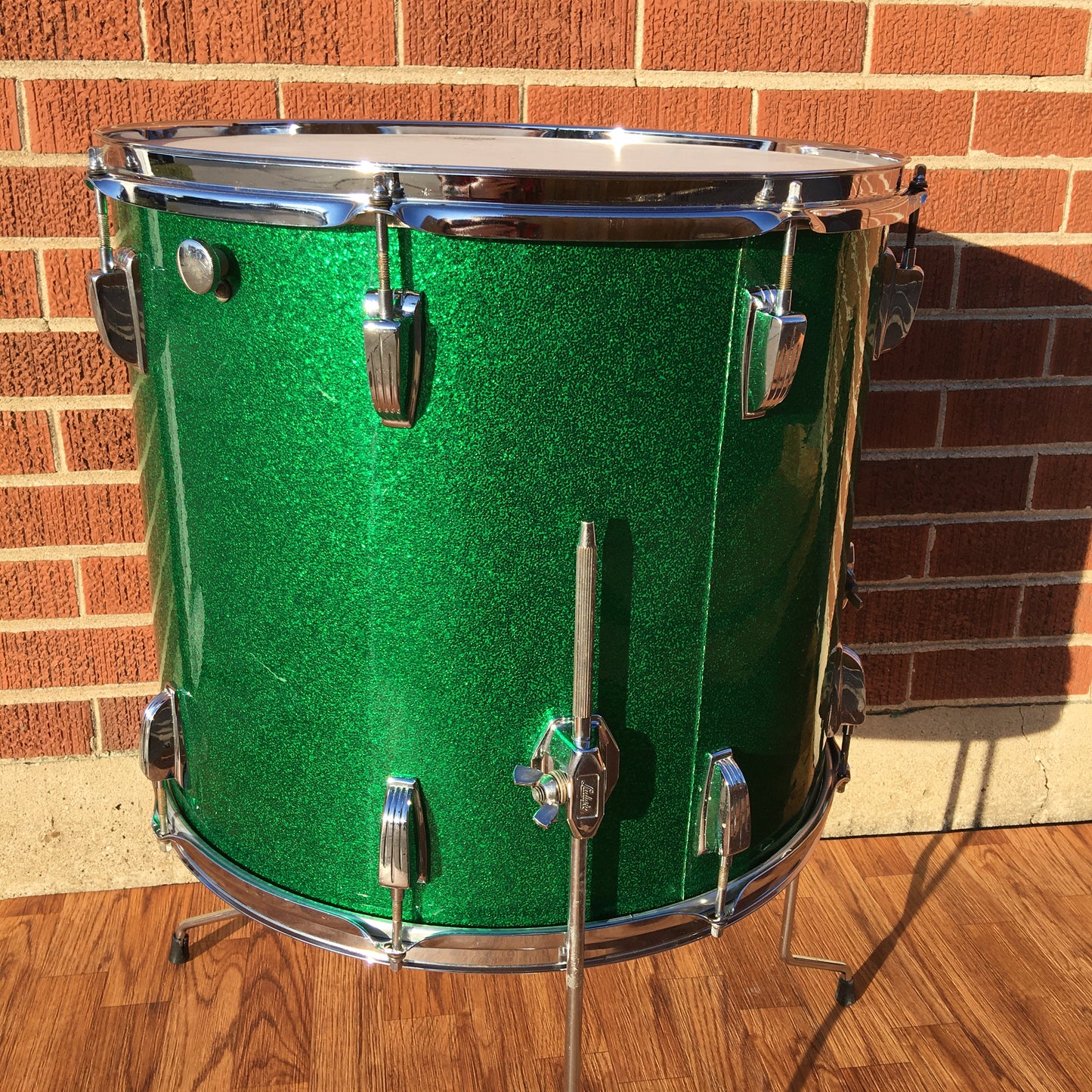 Early 1970s Ludwig 16x18 Floor Tom Drum Green Sparkle Rewrap