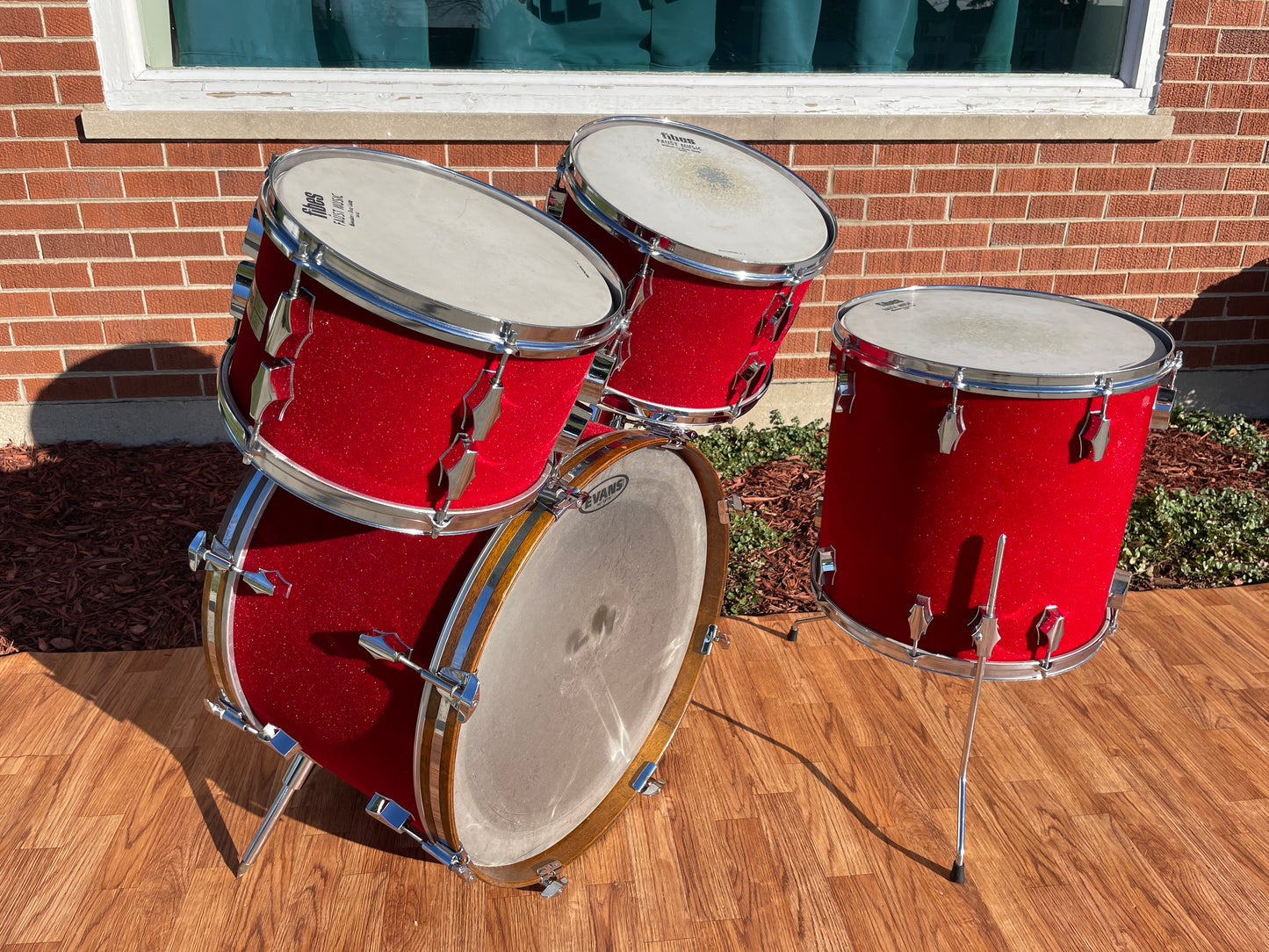 1970s Fibes Fiberglass Drum Set FiVel Red Plush 22/12/13/16