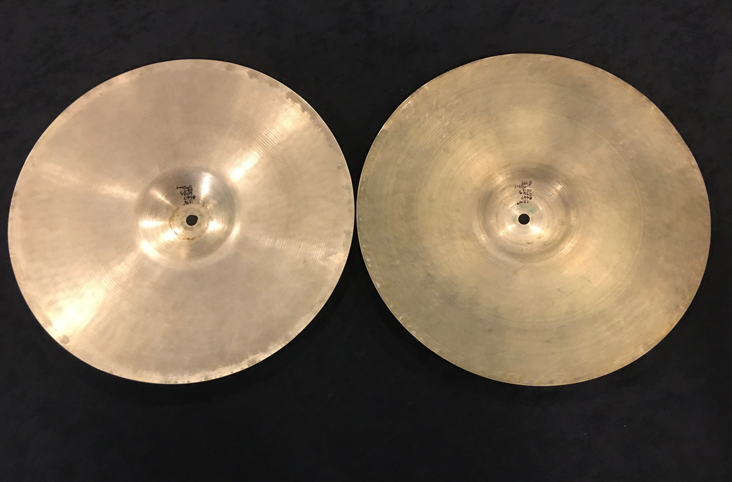 14" (13.75") Zildjian A 1940s Pre-Trans (2nd) Stamp Hi-Hat Cymbals 602g/596g #667 *Sound File*